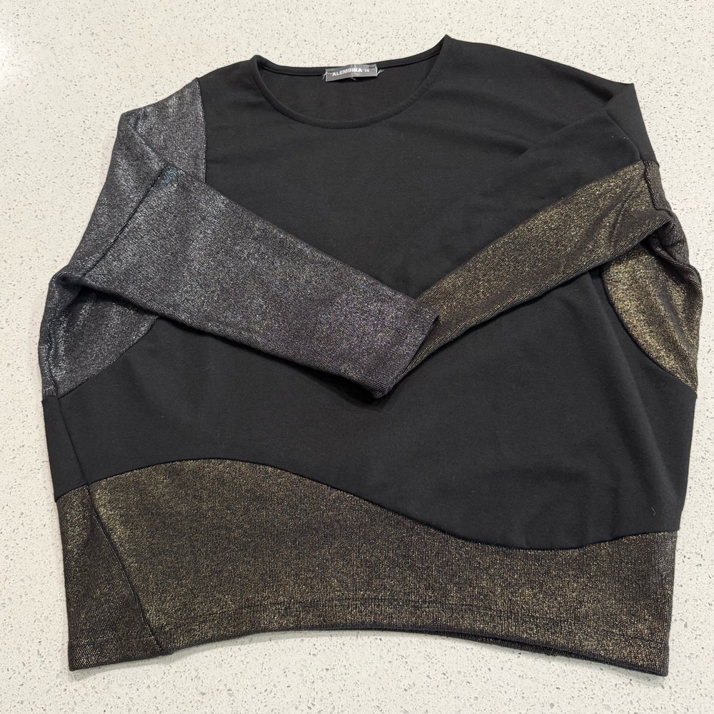 Alembika Black Top with Metallic Bronze Trim - Picture 14 of 16